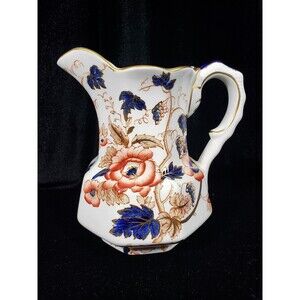 Enoch Wedgwood Tunstall LTD Imari Pitcher Old Castle Unicorn Mark 5.75” England
